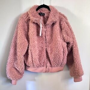 Love Tree Teddy Jacket Mauve Large Bomber Style Zip Front